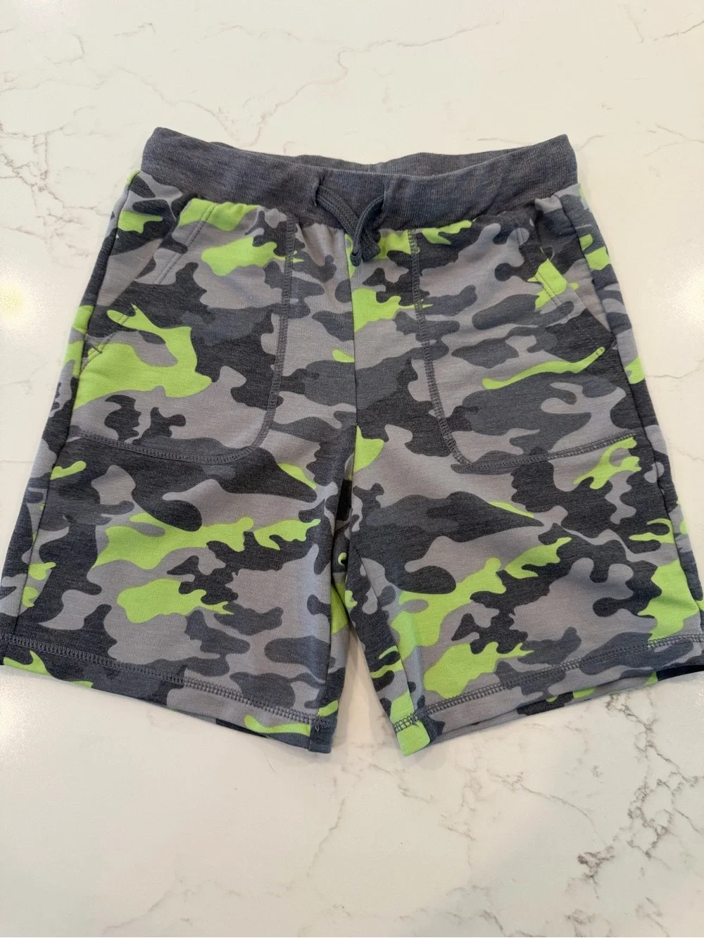 Kids Camouflage Pull-On Shorts in Gray & Lime - Unbranded